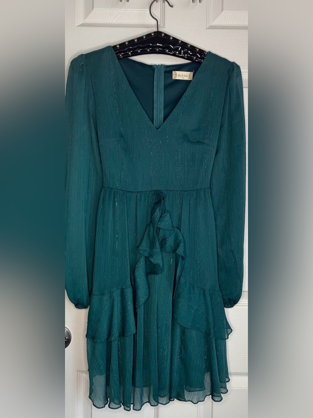 Altar'd State Deep Teal Ruffle Shimmer Dress sz XS